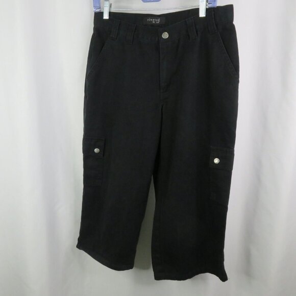Riveted by Lee Black Capris 10 Cargo Pockets Waist 30 Twill - Picture 1 of 8
